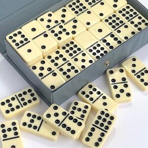 Dominoes 55 Piece Set Cardinal Black Dots w/ Original Grey Vinyl Case Vintage